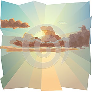 Background with cloud and sun's rays.