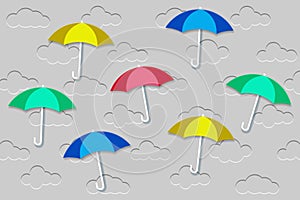 Background with clouds and umbrellas