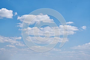 Background of cloudy blue sky. White clouds in clear spring weather. Sunny sky in the morning with floating clouds