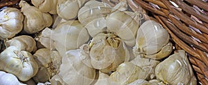 Background of cloves of garlic for sale at the greengroce