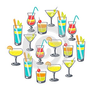 Background with cocktails in glass. Alcoholic drink for party.
