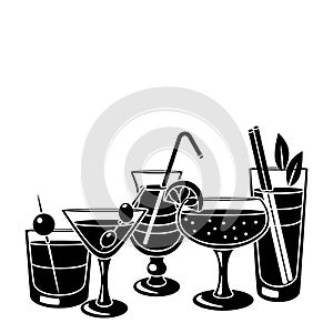 Background with cocktails in glass. Alcoholic drink for party.