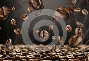 Background with coffee beans on a dark background