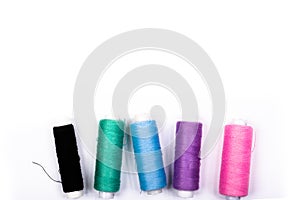 Background from coils with threads of different colors on a white background, isolate.