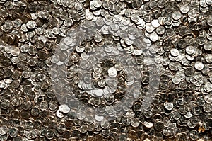 Background of coins. Huge pile of silver coins.