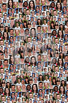 Background collage group of multiracial young people social media