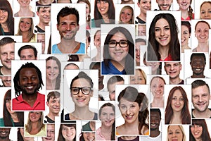 Background collage group portrait of multiracial young smiling p