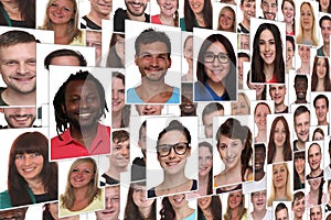 Background collage group portrait of young smiling people