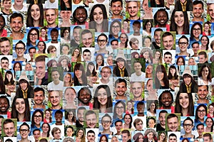 Background collage large group of multiracial young smiling peop photo