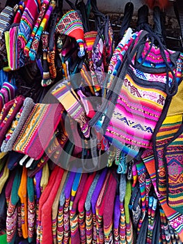 Background of colored fabrics from a traditional ethnic market photo