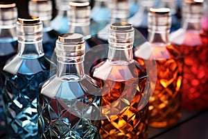 Background of colorful bottles for strong alcohol