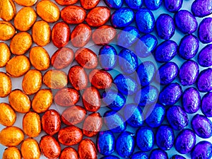 Background of colorful chocolate easter eggs