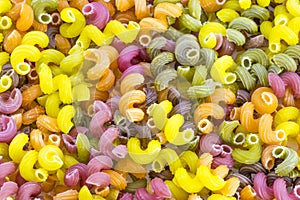 Background of colorful pasta as texture, close-up
