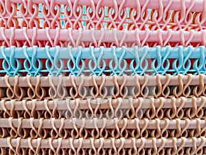 Background of Colorful Plastic Basket Pattern Stacks