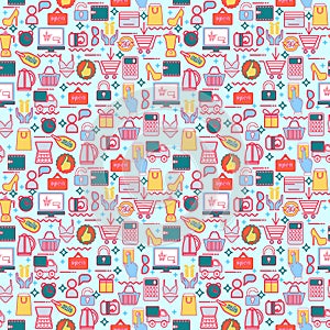 Background with colorful shopping icons, retail.