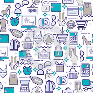 Background with colorful shopping icons, retail, online payment