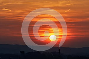 Background of colorful sky: Dramatic sunset with twilight color sky and clouds.