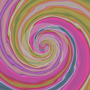 Background with colorful spiral patterns in pink, purple, green and blue, irregular left-handed light embossed swirl