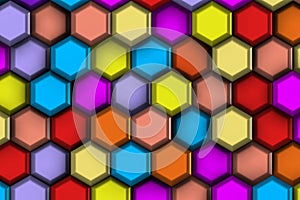 Background of colorist and big hexagons with relief and shadows,