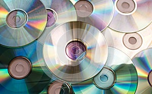 Background of compact discs. Vintage Technology from the 90s