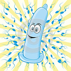 Background with condom and spermatozoon, photo