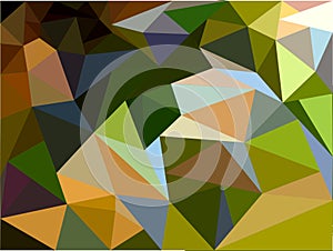 Background consisting of geometric shapes in brownish-green tones.