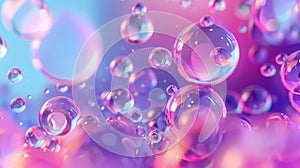 The background consists of holographic floating liquid blobs, soap bubbles, and metaballs.