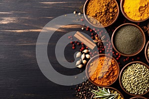 background cooking food herb black indian spice seasoning dry ingredient powder. Generative AI.