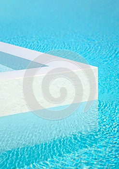 Background for cosmetic products,swimming pool.Geometrical concrete stone podium.Empty showcase,packaging product