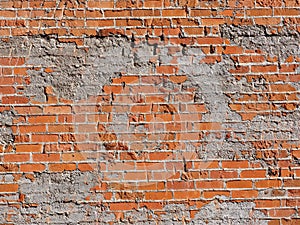 Background Of Crumbling Red Brick Wall