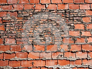 Background Of Crumbling Red Brick Wall