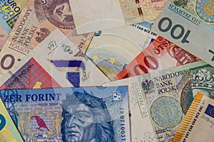 Background of currencies from different european countries