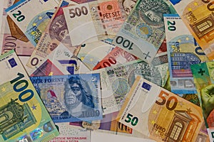 Background of currencies from different european countries