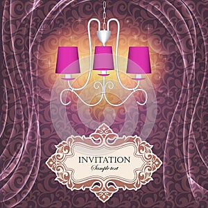 background with curtains and a chandelier with the