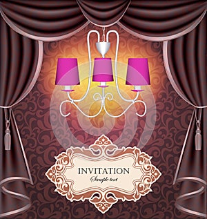 background with curtains and chandelier invitation