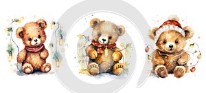 background cute bear cub in christmas lights watercolor1 ai generated