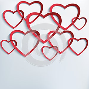 Background with cutting paper 3d hearts
