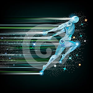 background with cyborg flying or runing photo
