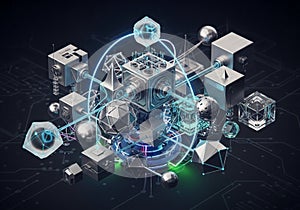 The background is dark, highlighting the luminescent elements and