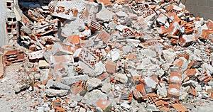 Debris and bricks of a destroyed house