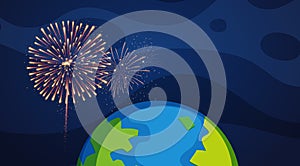 Background design with fireworks over the world