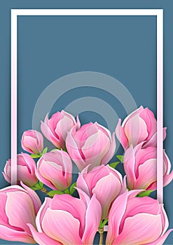 Background for design with magnolia on dark background