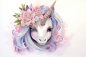 Background design pink cute illustration floral beauty cartoon unicorn horn magic watercolor
