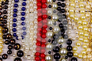 Background of different beads necklaces