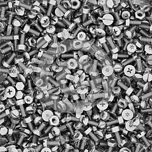 Background of different bolts and nuts