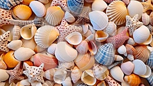 Background from different coloreful sea shells close up