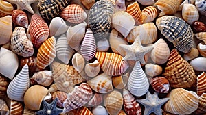 Background from different coloreful sea shells close up