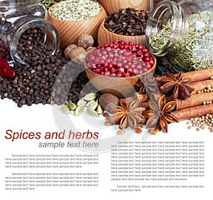 Background of different spices with sample text