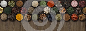 Background with different spices and seeds