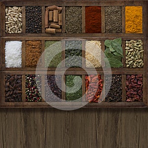 Background with different spices and seeds 